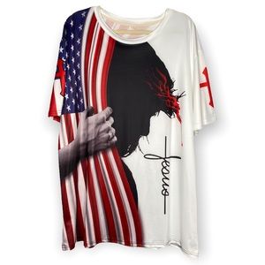 Casual L Christian Jesus USA Flag Cross T-shirt Men’s “One Nation Under God”